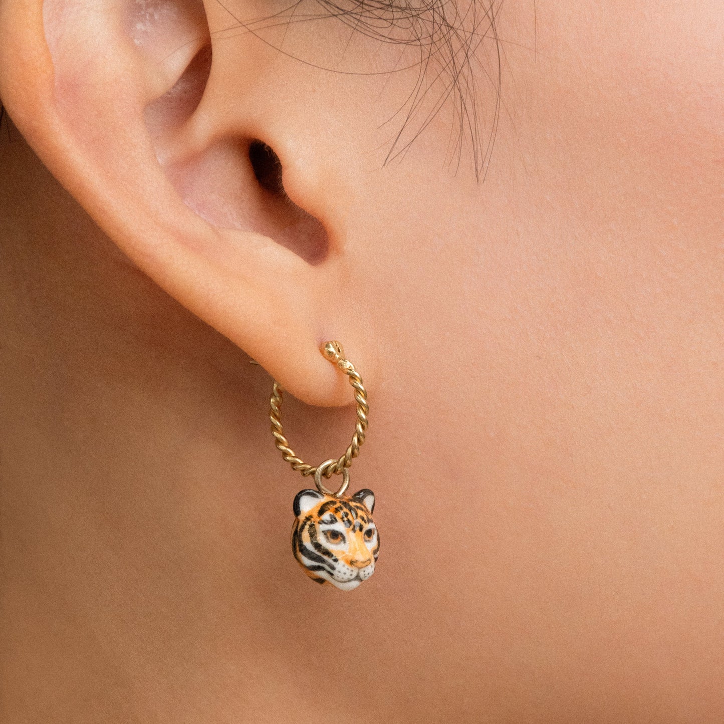 Nach Tiger Head Mini Earring Hoops, Handmade, Hand Painted