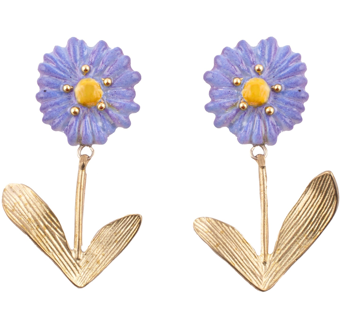 Nach Purple Anemone Flower Porcelain Pendant Earrings, Handmade, Hand Painted