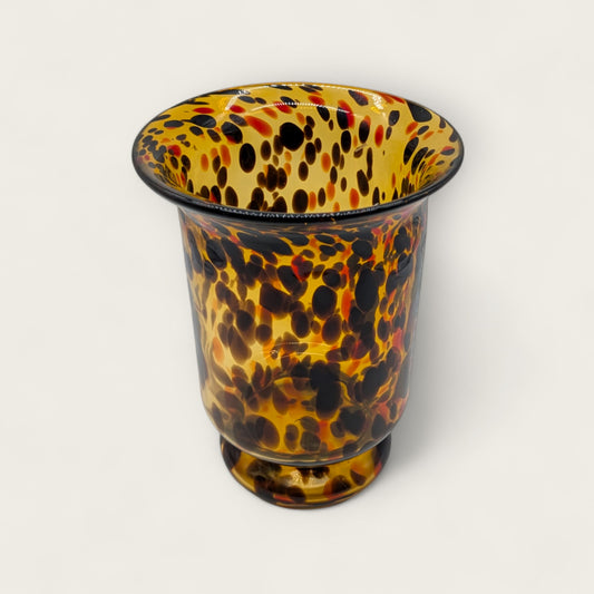 Large Black and Amber Tortoise Shell Hurricane Glass Vase