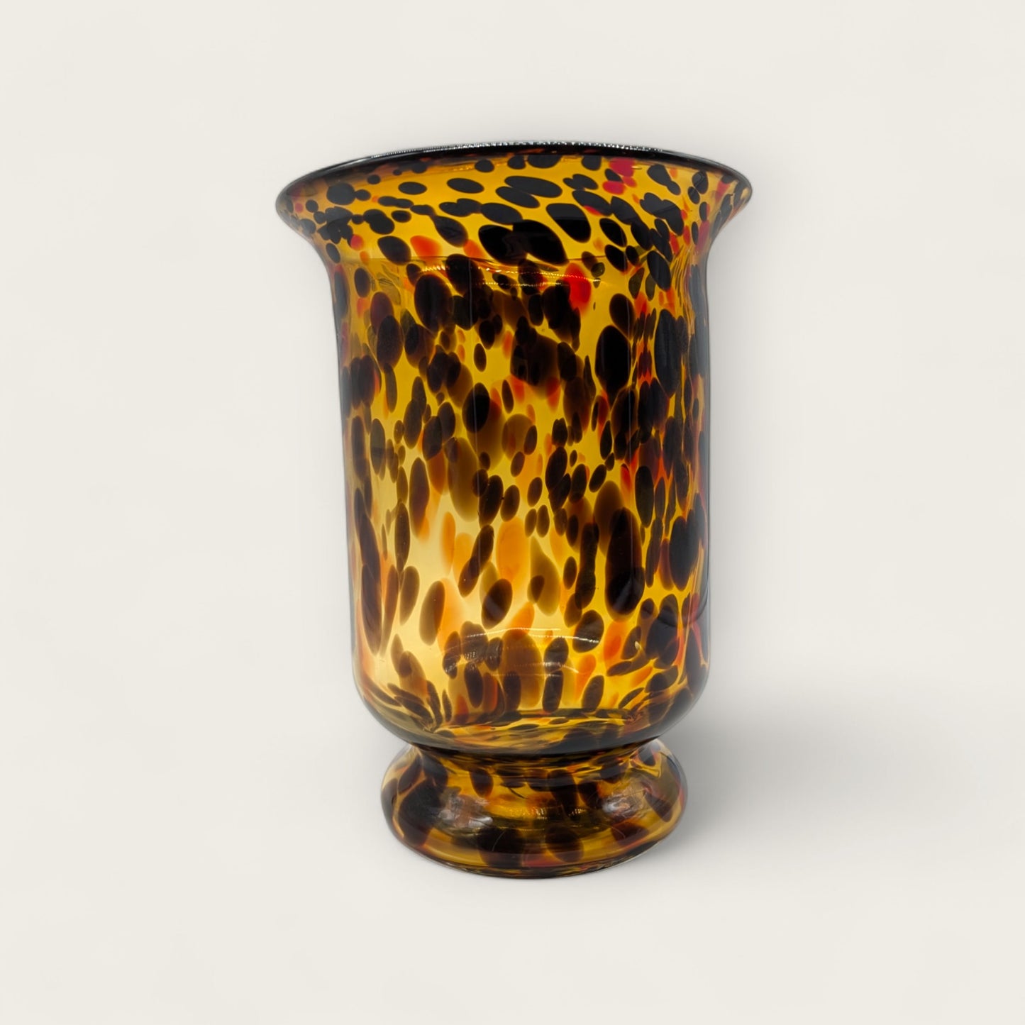Large Black and Amber Tortoise Shell Hurricane Glass Vase