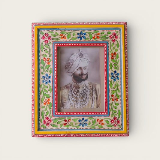 Large Floral Hand Painted Mango Wood Photo Frame