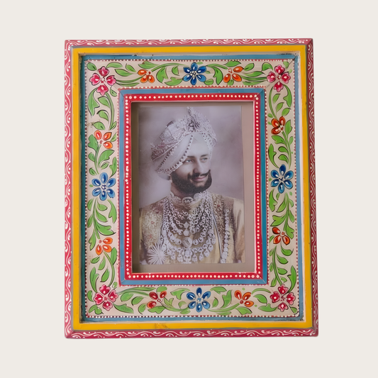 Large Floral Hand Painted Mango Wood Photo Frame
