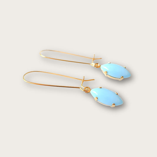 Vintage Elegant Light Blue Earrings Gold 1960s