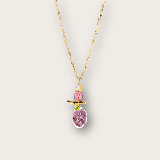 Nach Bird on Pansy Flower Handcrafted Necklace