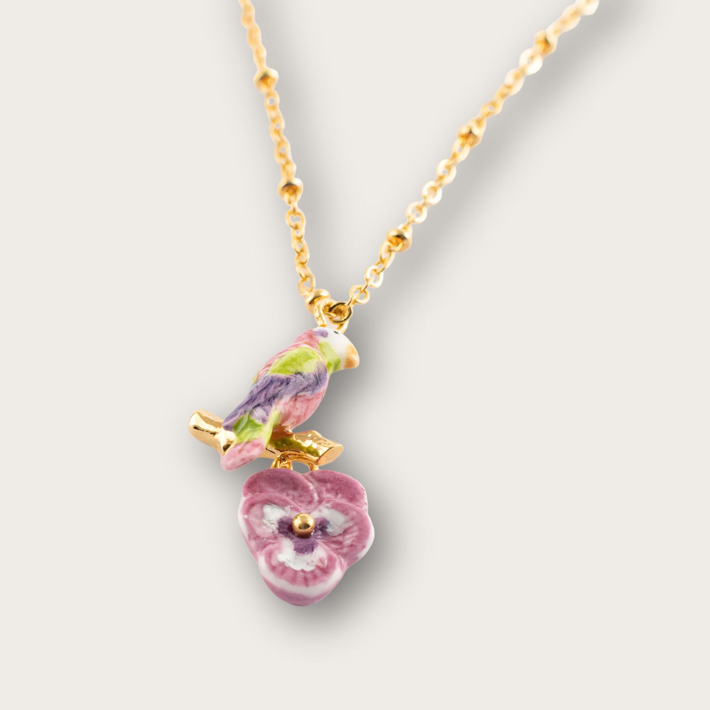 Nach Bird on Pansy Flower Handcrafted Necklace