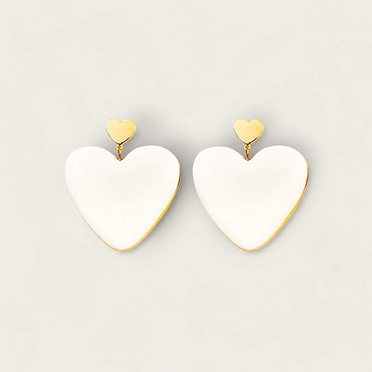 Nach Handmade Large Porcelain White Heart Earrings