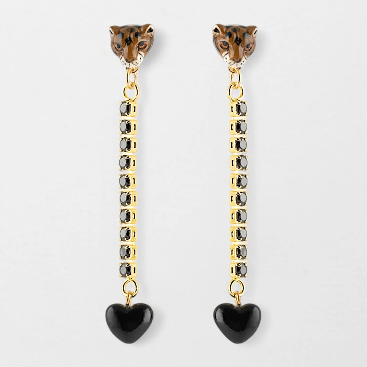 Nach Leopard Head Rhinestone Earrings – First Love