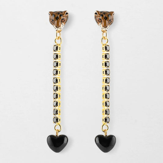 Nach Leopard Head Rhinestone Earrings – First Love
