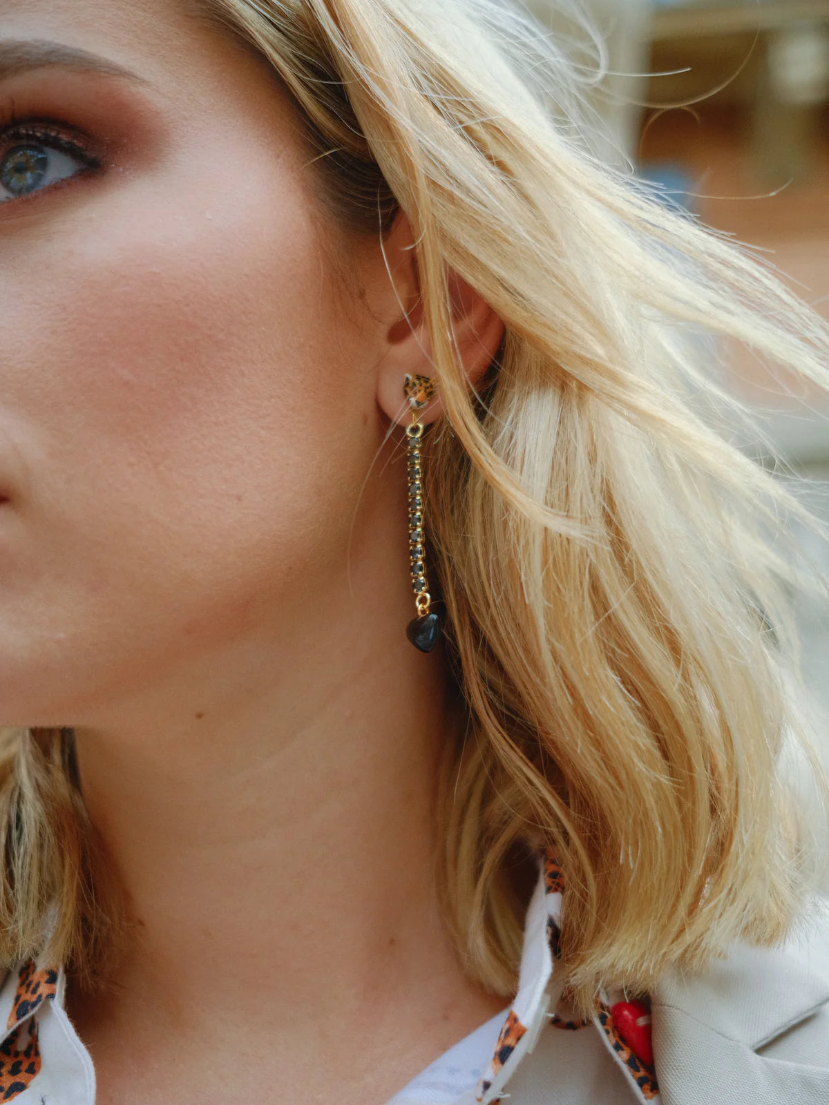 Nach Leopard Head Rhinestone Earrings – First Love