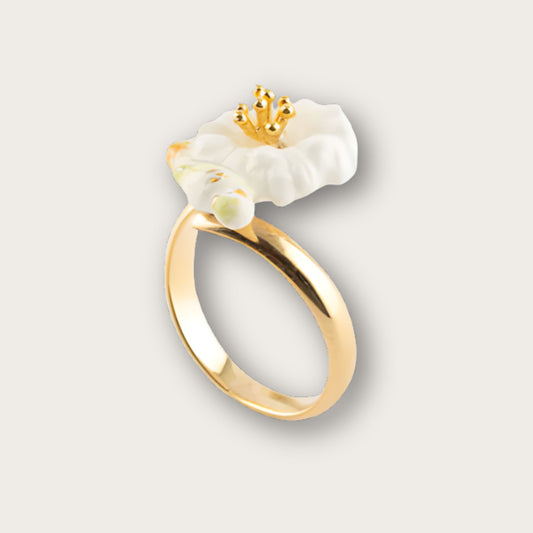 Nach Handmade Parakeet on White Dandelion Adjustable Ring