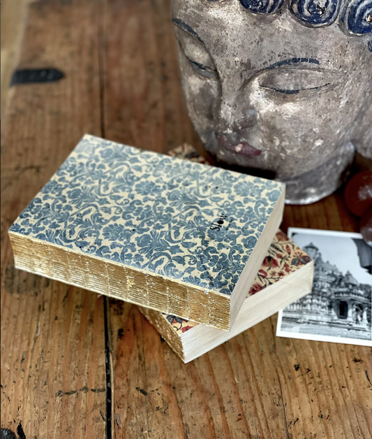 Double Sized Handmade Blue Damask Notebook with Gold Leaf