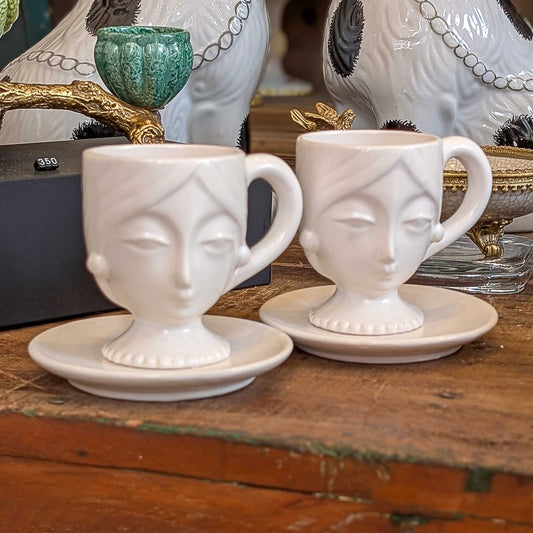 Set of Four Porcelain Face Espresso Cups