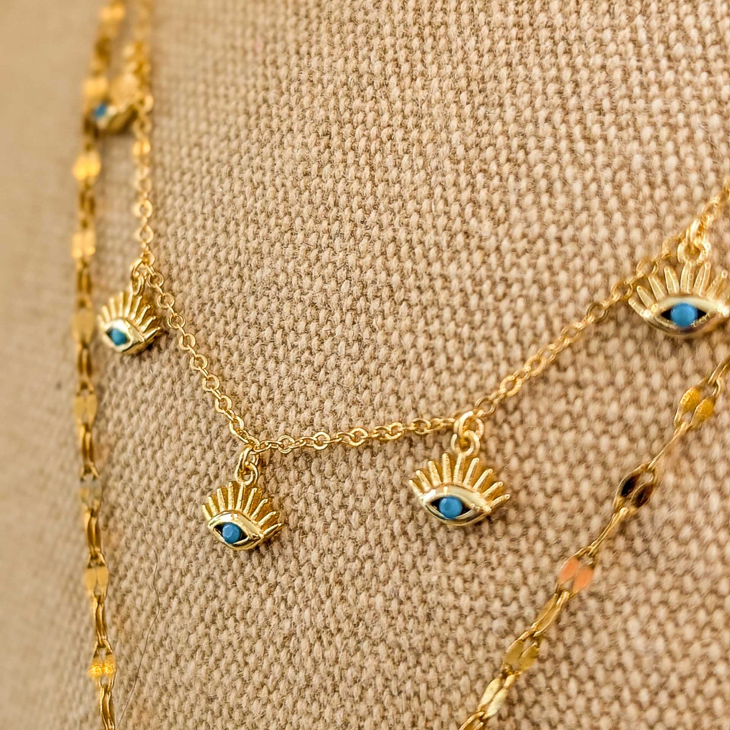 Turquoise Evil Eye Sterling Silver Gold Necklace