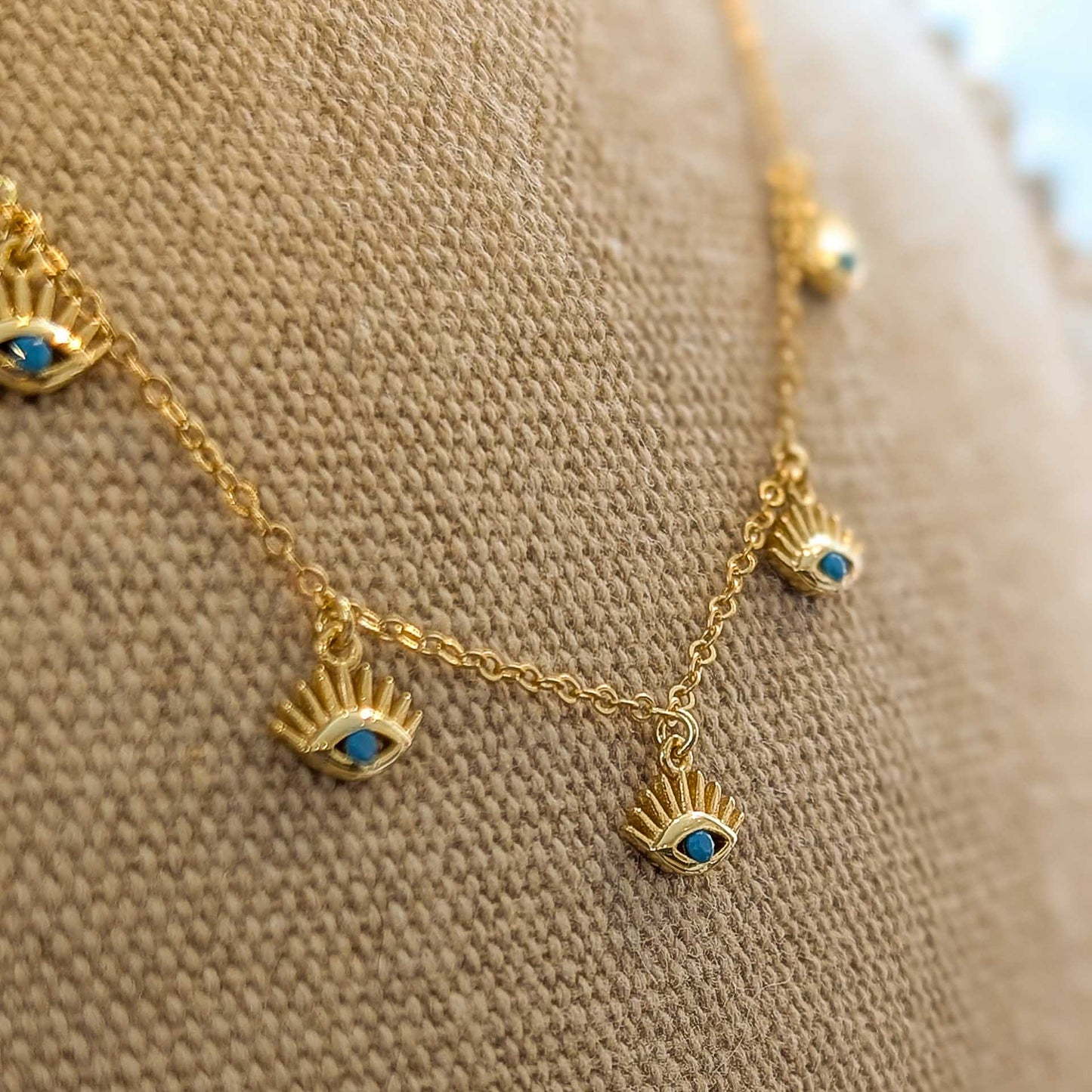 Turquoise Evil Eye Sterling Silver Gold Necklace