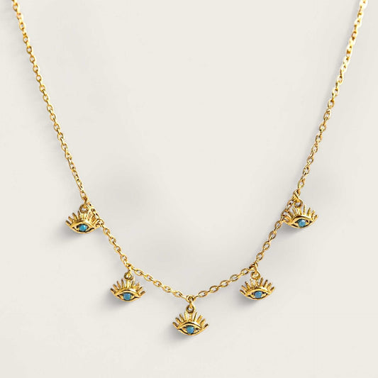 Turquoise Evil Eye Sterling Silver Gold Necklace