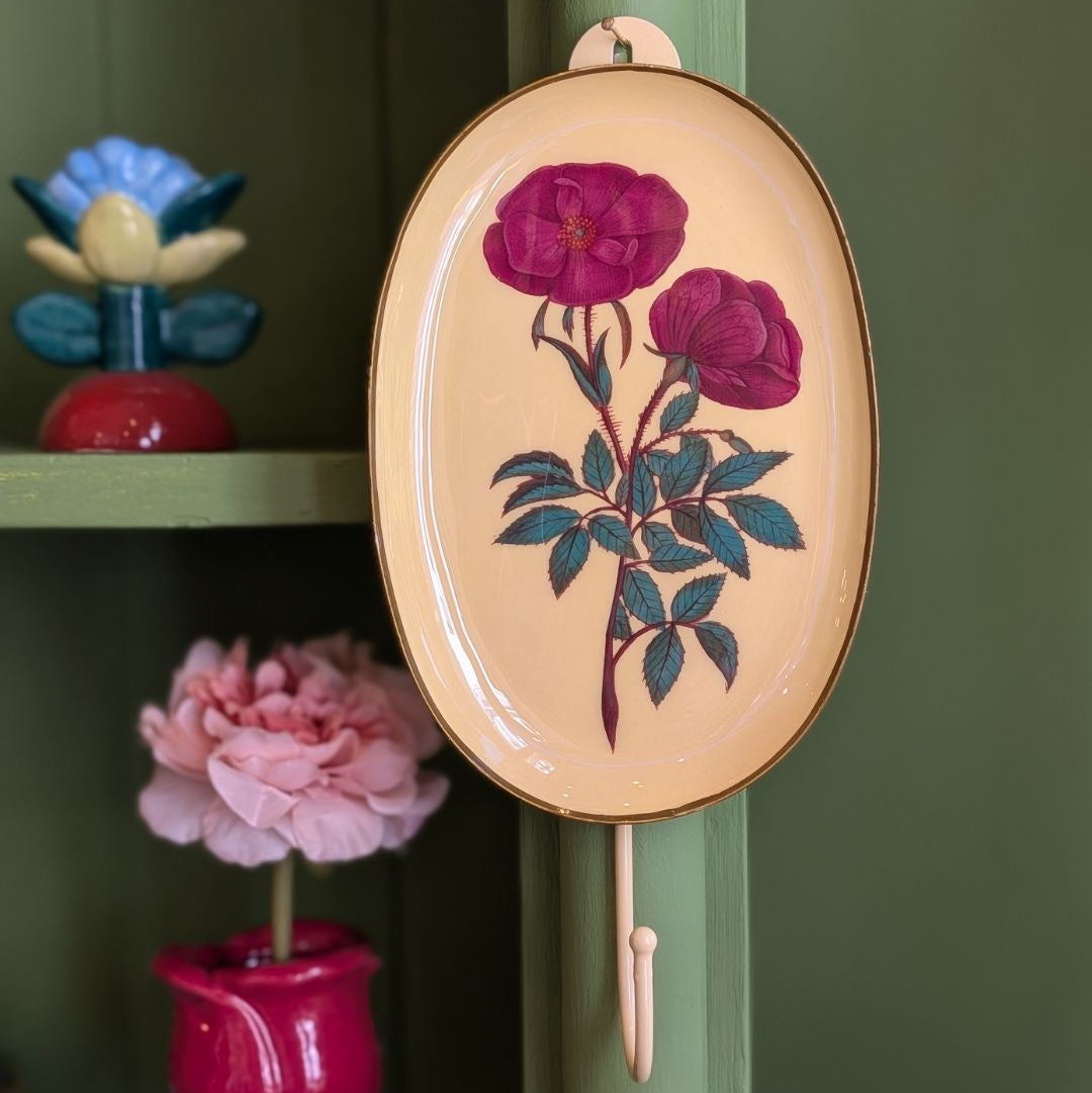 Enamelled Metal Rose Decoration Wall Hook