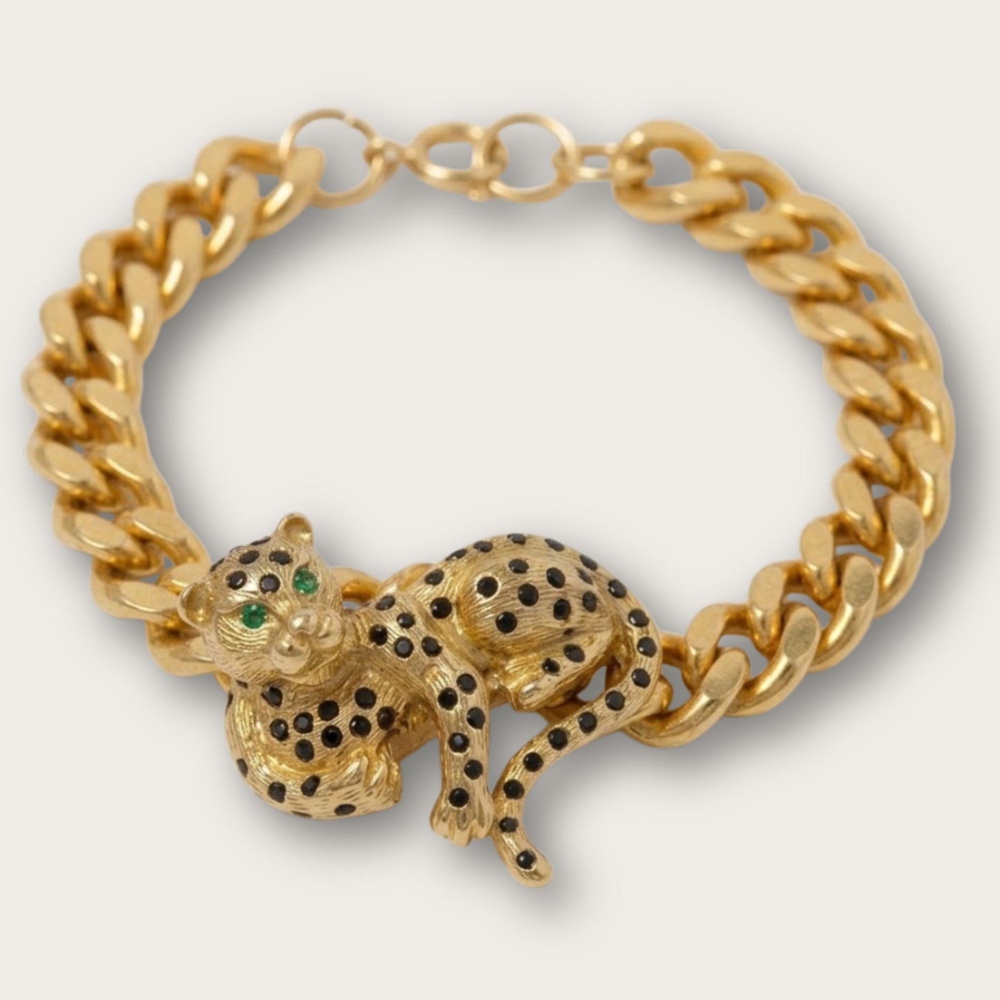 Vintage Gold Leopard Curb Bracelet, 24ct Gold Plated