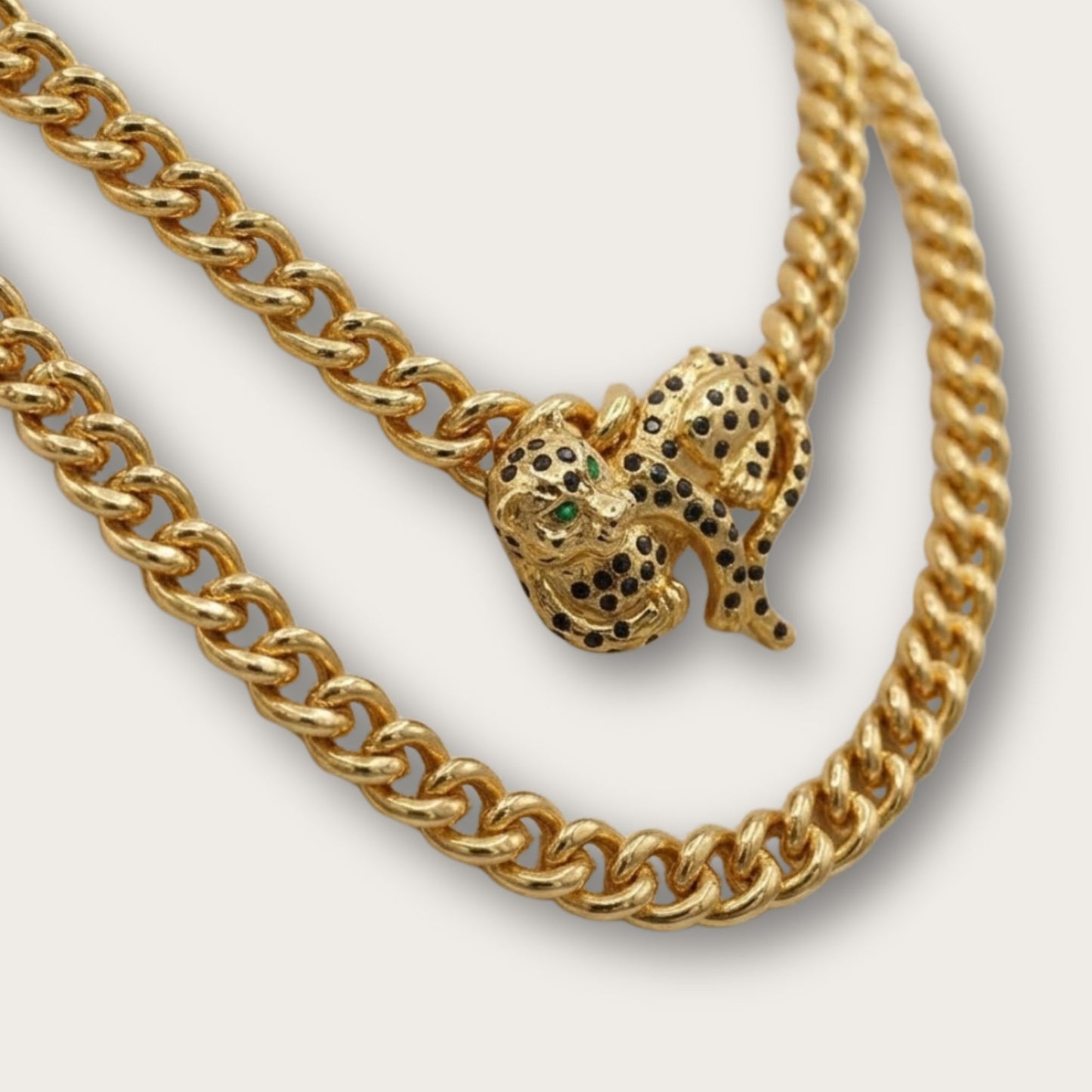 Vintage Gold Leopard Curb Necklace, 24ct Gold Plated