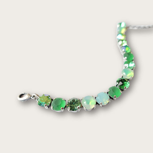 Vintage Green Bohemia Glass Stones Bracelet - 60s Style