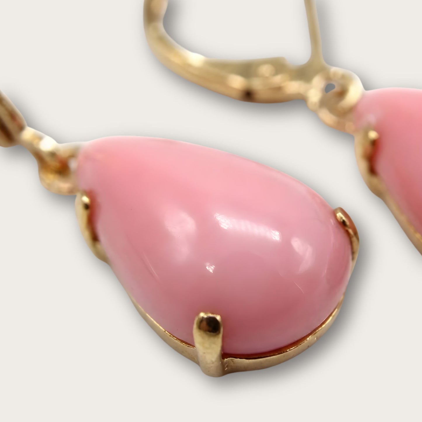 Vintage Pink Glass, Gold Plated Drop Earrings, 1960s Style