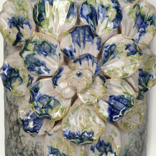 Blue Floral Rustic Stoneware Vase image 1