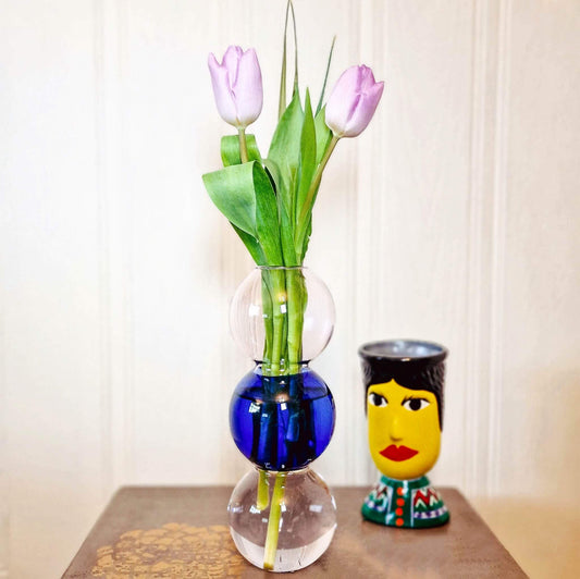 Blue and Pink Triple Bubble Glass Vase image 1