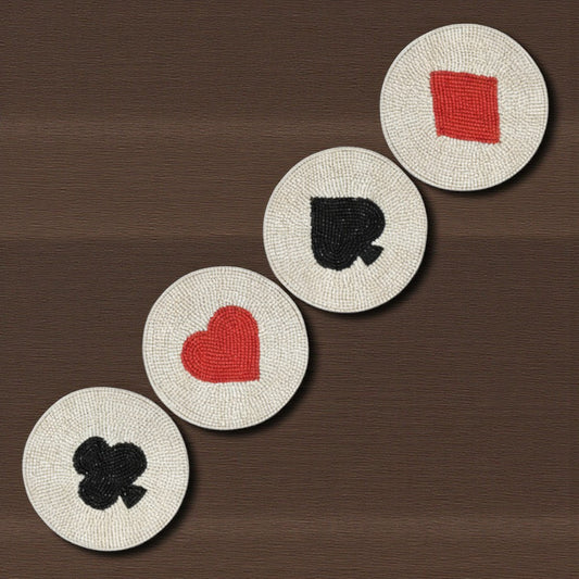 Four Suits of Playing Cards, Glass Beaded Coasters, Set of Four