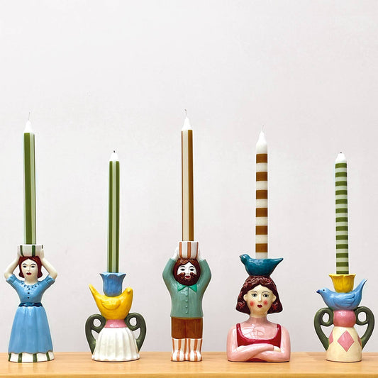 Ceramic Woman with Bird Candle Holder