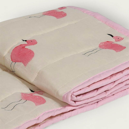 White and Pink Flamingo Bedspread image 1