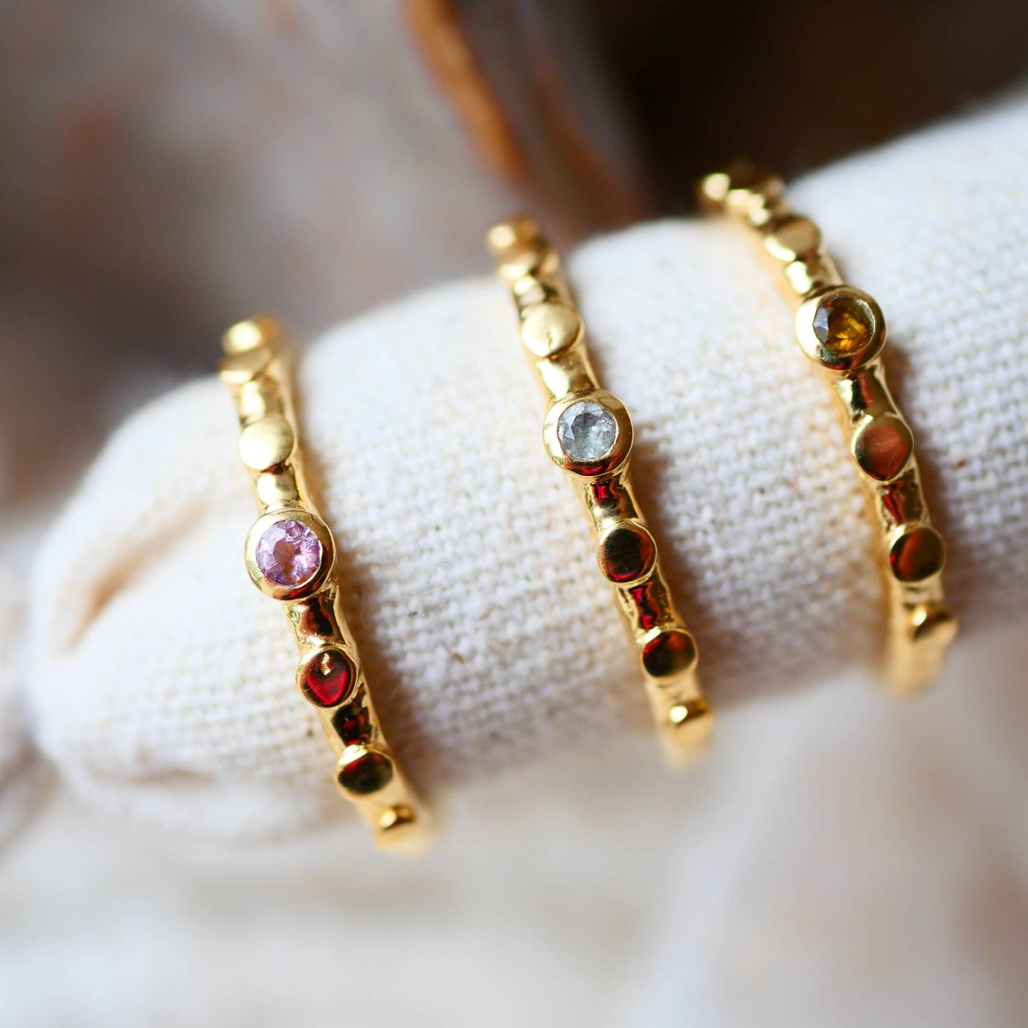 Gold-Plated, Multi-Coloured Tourmaline, Adjustable Ring