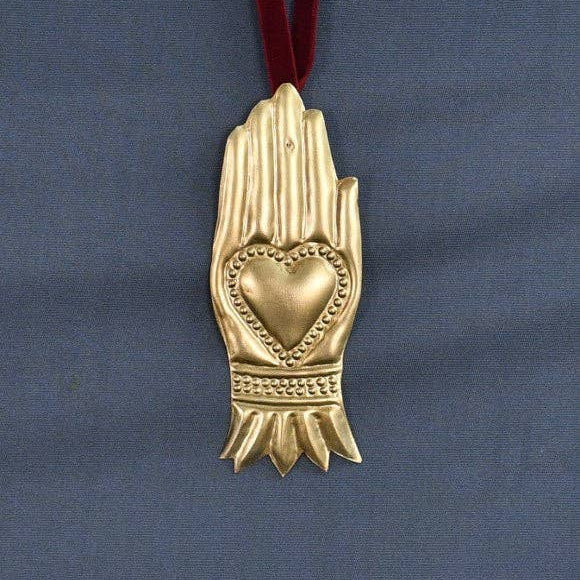 Gold Tone Milagro Sacred Heart Hand Ornament