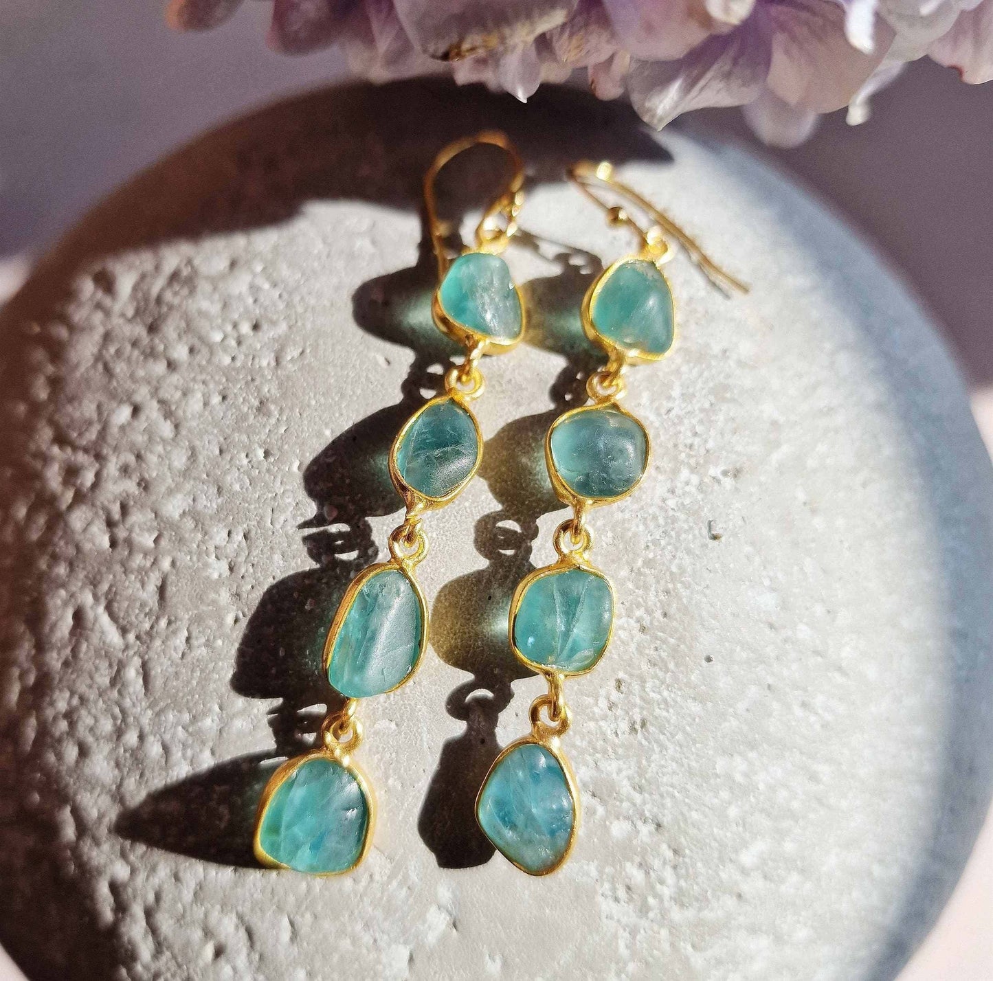 Gold Plated and Green Apatite Earrings image 0