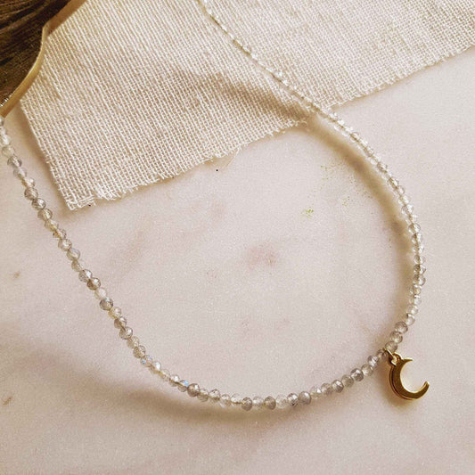 Lune Labradorite Crystal and Gold Necklace