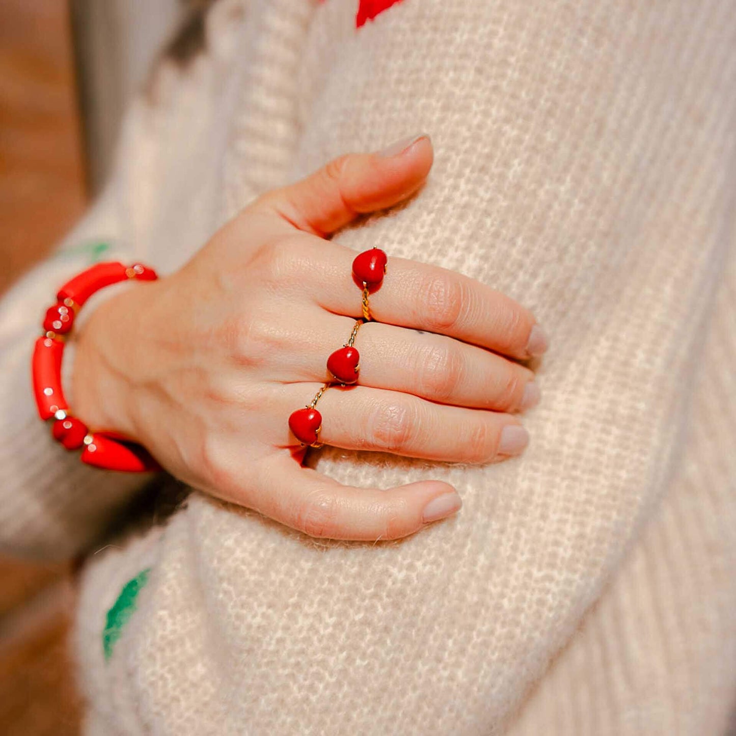 Nach Handpainted Porcelein Chérie Cherry Heart Ring image 3