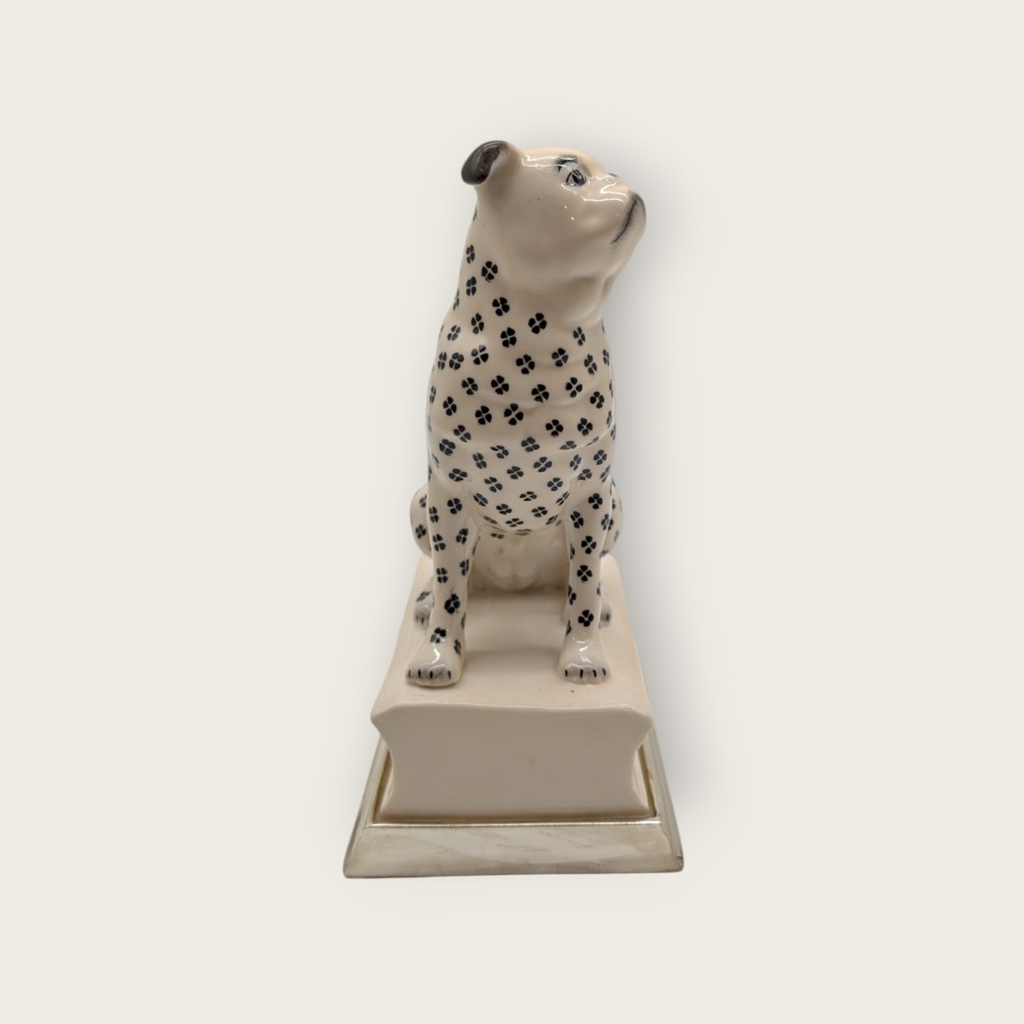 Porcelain Pug Dogs Bookends with Silver Bases, Handmade and Hand-Painted