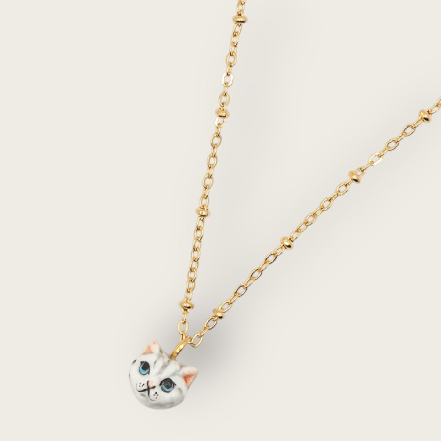 Nach Porcelain Tabby Cat Necklace, Handmade and Hand-Painted