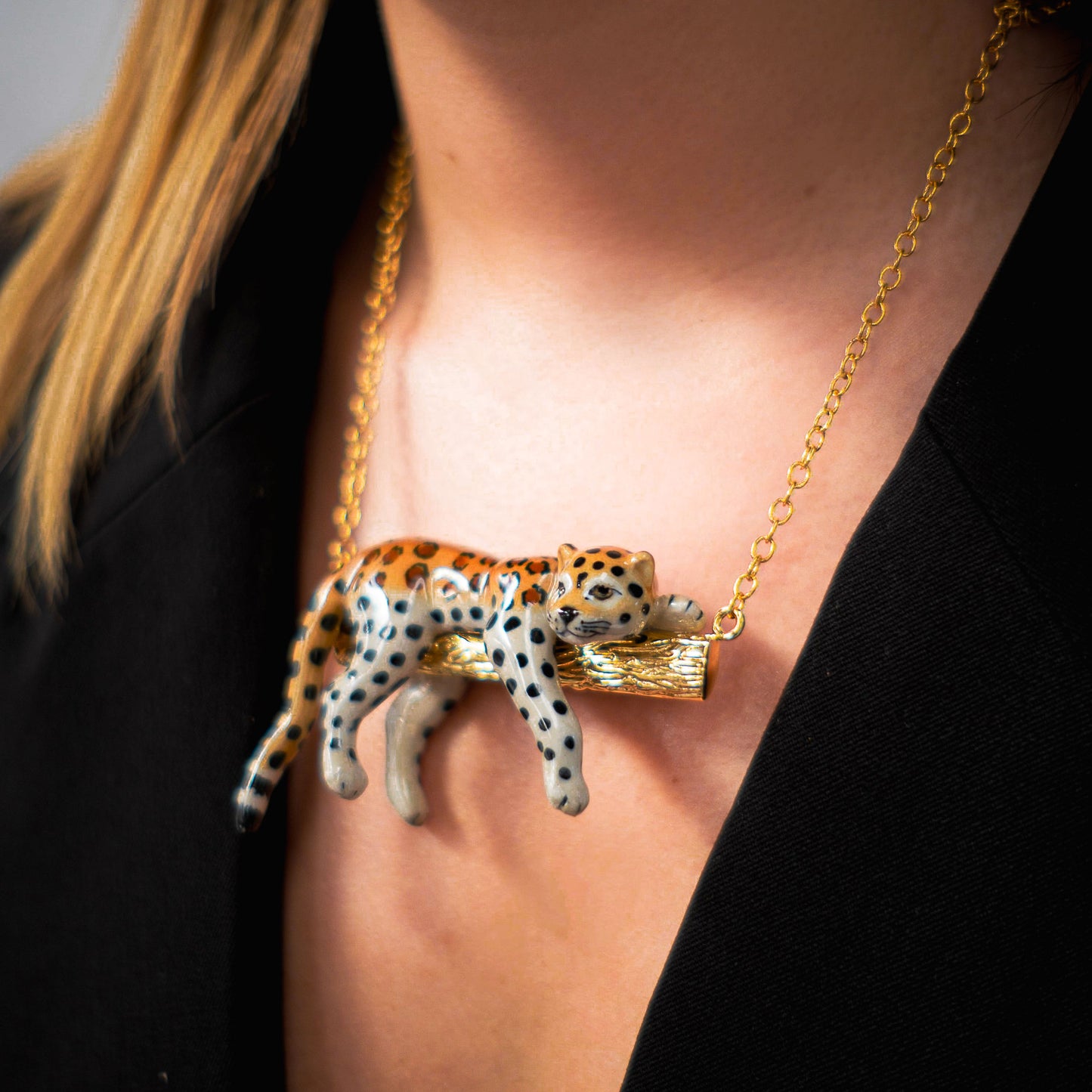 Nach Hand-Painted Leopard Statement Necklace
