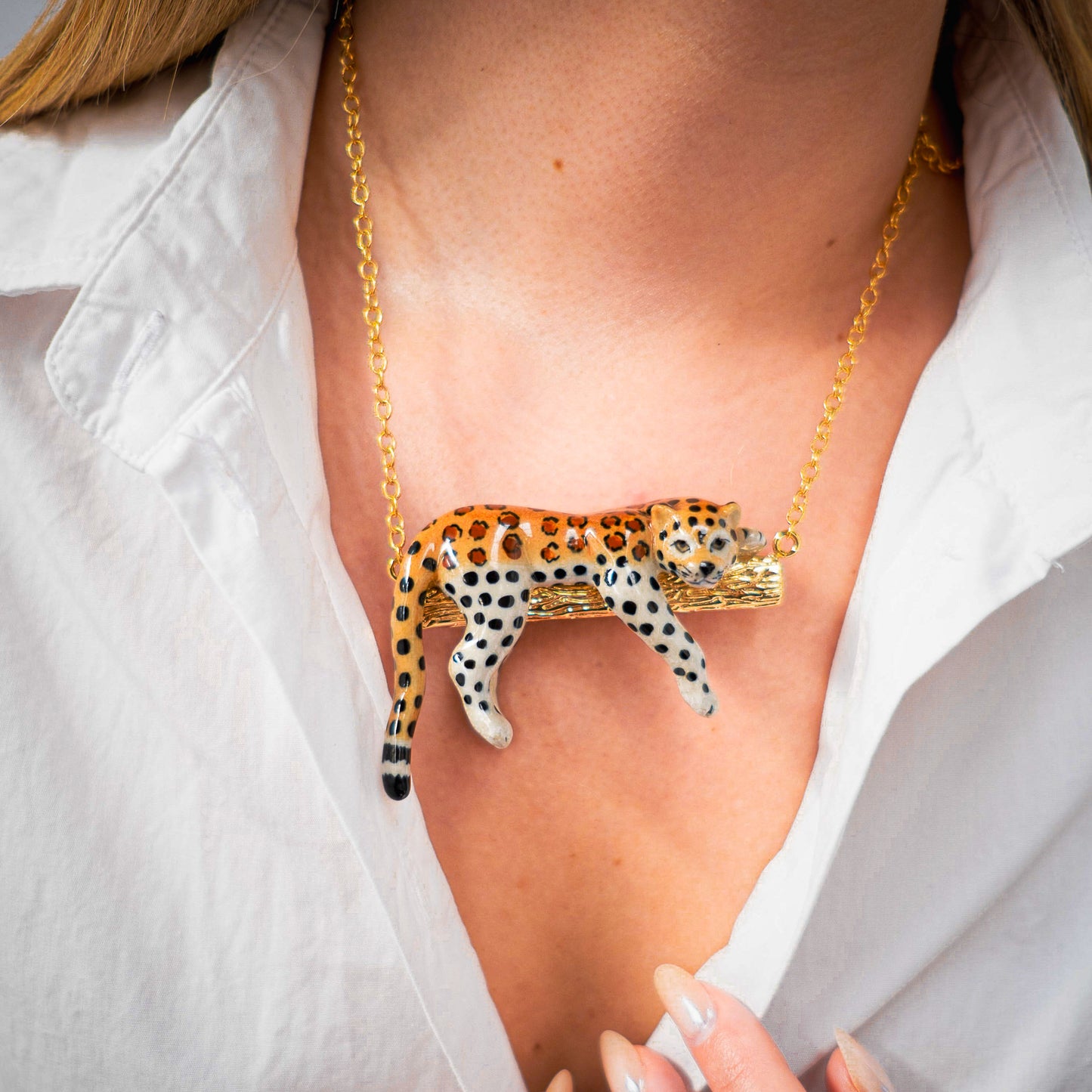 Nach Hand-Painted Leopard Statement Necklace