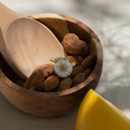 Nach Handmade Parakeet on White Dandelion Adjustable Ring