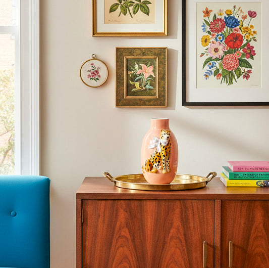 Embossed Leopard Peach Ceramic Oval Vase