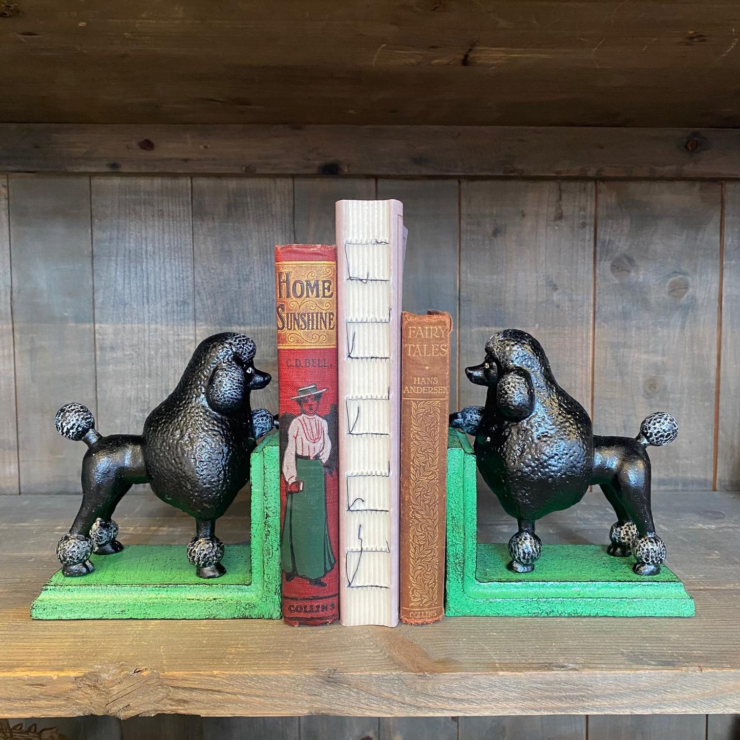 Cast Iron Antiqued Pair of Black Poodle Bookends
