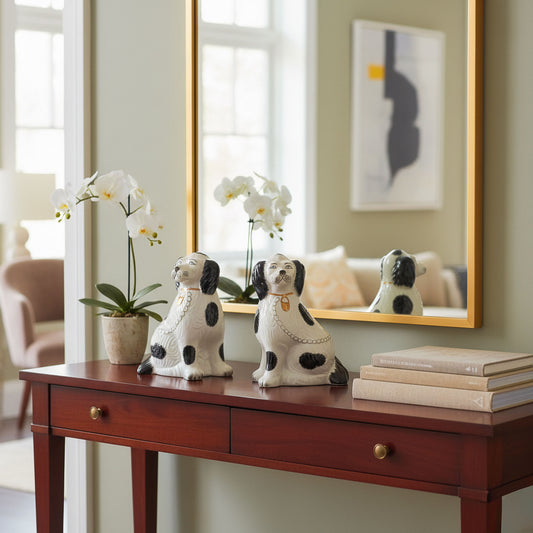 Set of Two Porcelain Sitting Staffordshire Dog Ornaments