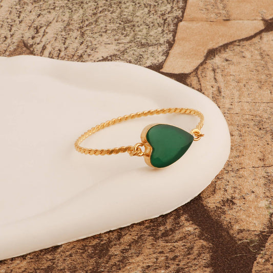 Gold Plated Green Heart Stone Twisted Rope Bangle Bracelet