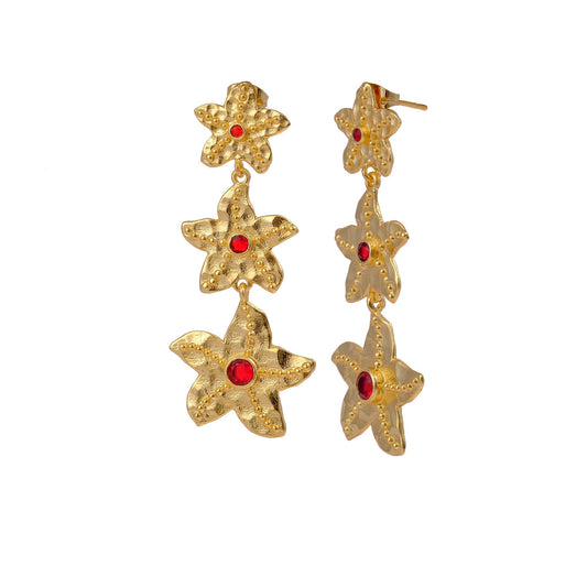 Elegant Garnet Quartz Starfish Handmade Drop Earrings