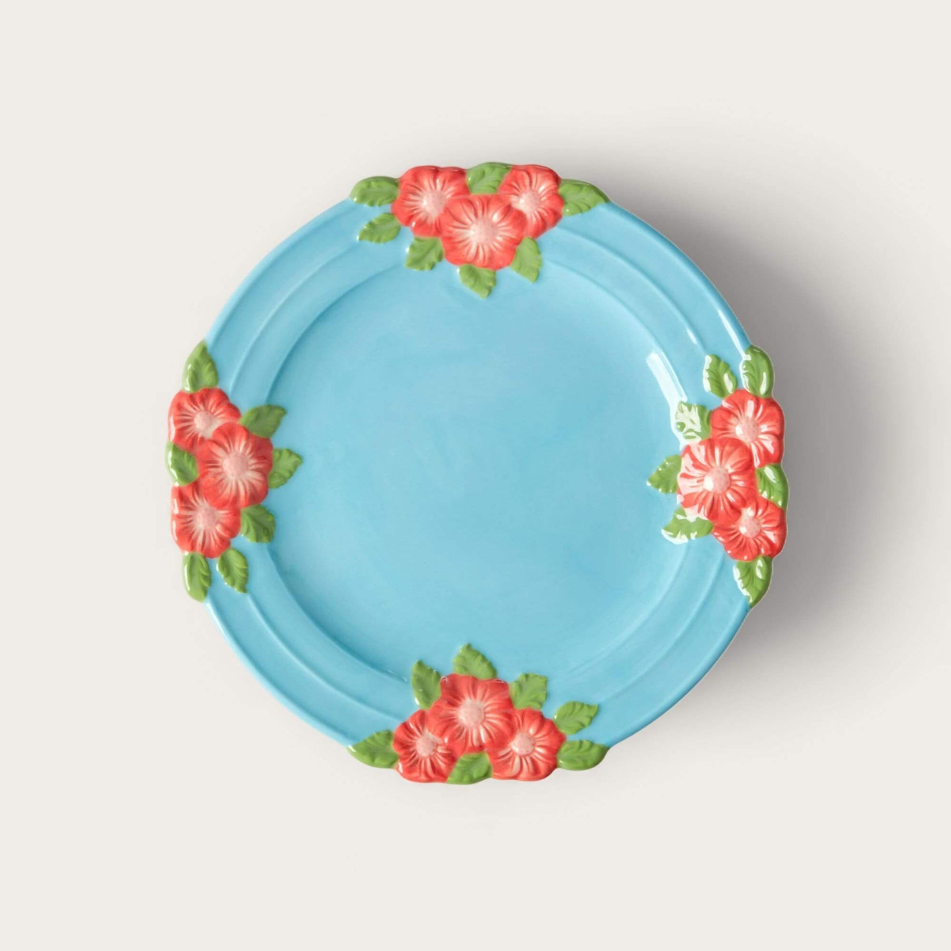 Ceramic Embossed Flower Soft Blue Lunch Plate image 0