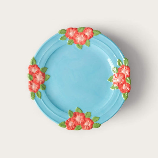 Ceramic Embossed Flower Soft Blue Lunch Plate image 0