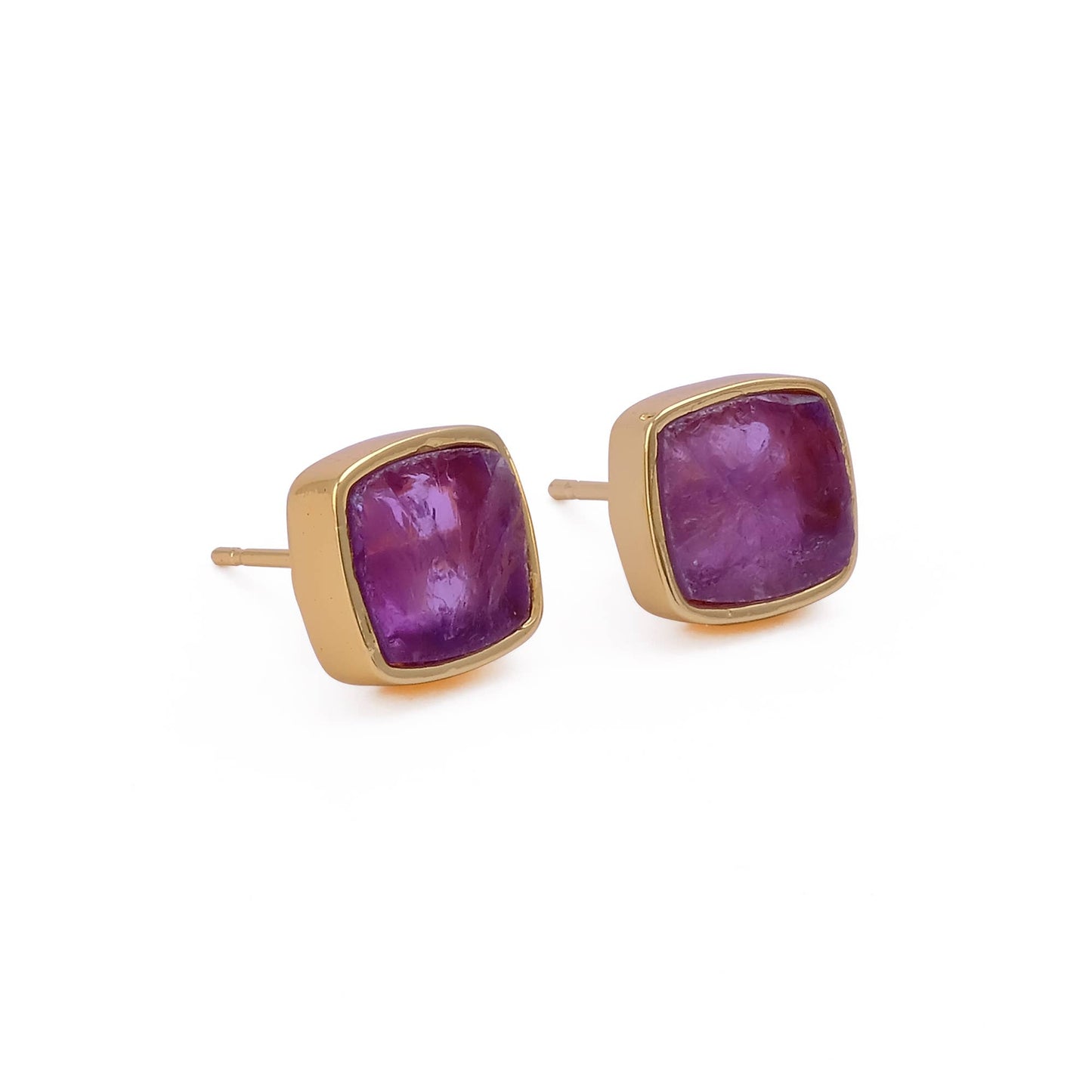 Raw Amethyst Gold Plated Stud Earrings