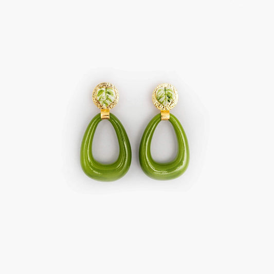 Nach Green Leaf Oval Earrings image 0
