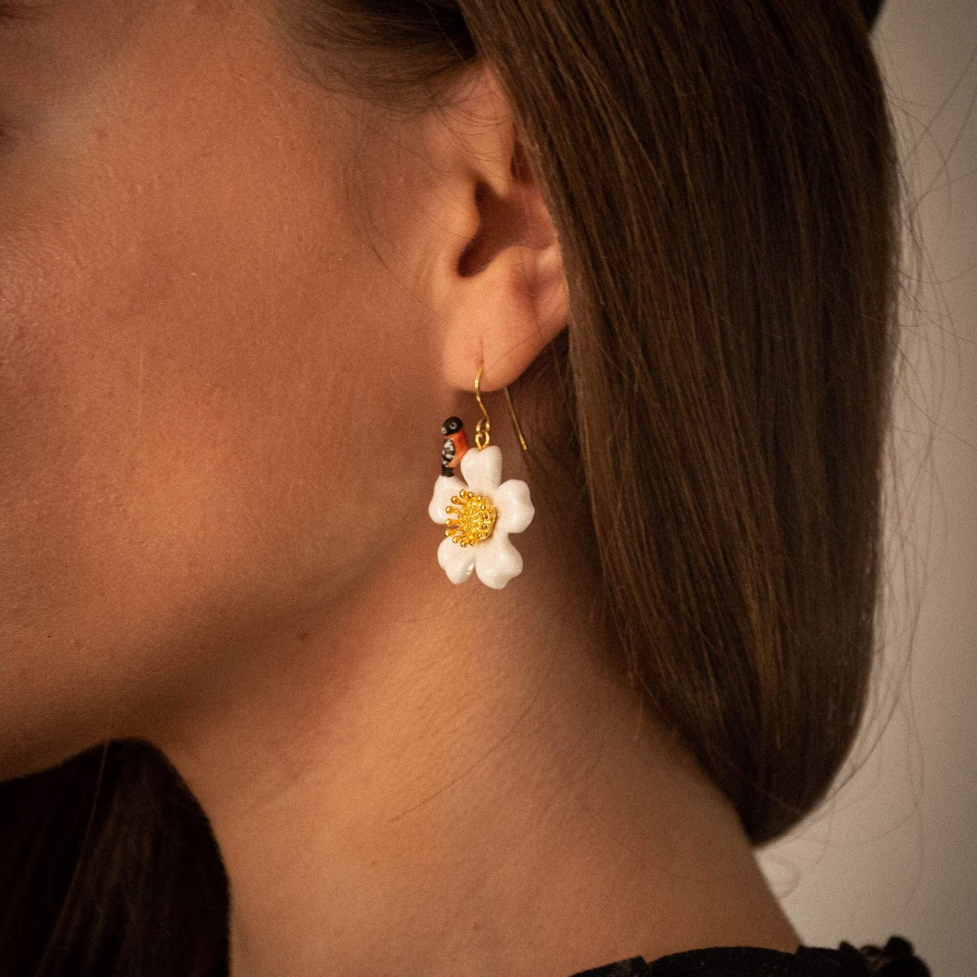 Nach Flower and Bird Porcelain Earrings image 1