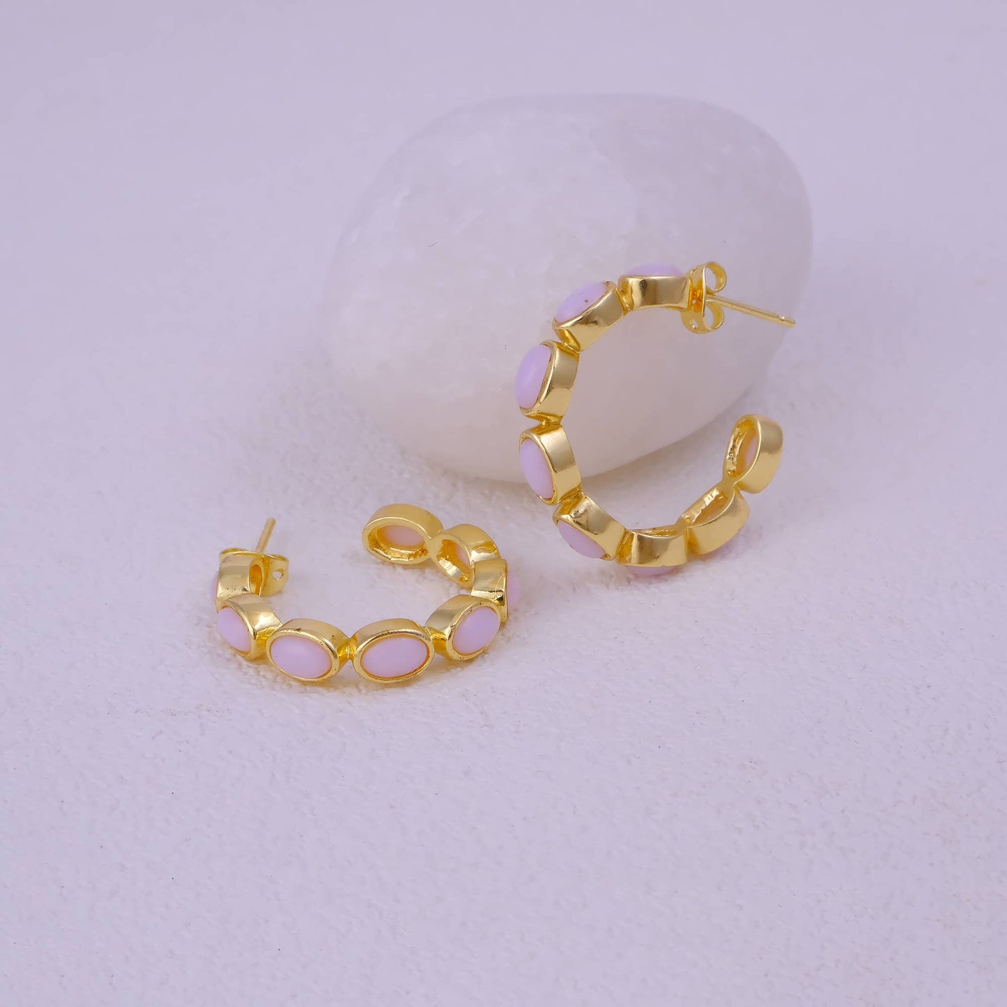 Handmade Opal Stud Gemstone Oval Hoop Earrings